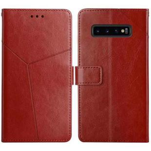 For Samsung Galaxy S10+ Y Stitching Horizontal Flip Leather Case with Holder & Card Slots & Wallet & Photo Frame(Brown)