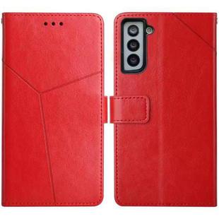 For Samsung Galaxy S21 5G Y Stitching Horizontal Flip Leather Case with Holder & Card Slots & Wallet & Photo Frame(Red)