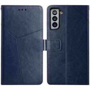 For Samsung Galaxy S21 5G Y Stitching Horizontal Flip Leather Case with Holder & Card Slots & Wallet & Photo Frame(Blue)