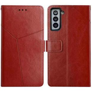 For Samsung Galaxy S21 5G Y Stitching Horizontal Flip Leather Case with Holder & Card Slots & Wallet & Photo Frame(Brown)