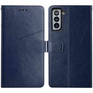 For Samsung Galaxy S21 FE 5G Y Stitching Horizontal Flip Leather Case with Holder & Card Slots & Wallet & Photo Frame(Blue)