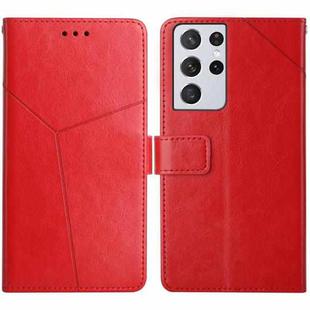 For Samsung Galaxy S21 Ultra 5G Y Stitching Horizontal Flip Leather Case with Holder & Card Slots & Wallet & Photo Frame(Red)