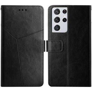 For Samsung Galaxy S21 Ultra 5G Y Stitching Horizontal Flip Leather Case with Holder & Card Slots & Wallet & Photo Frame(Black)
