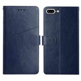 Y Stitching Horizontal Flip Leather Phone Case with Holder & Card Slots & Wallet & Photo Frame For iPhone 8 Plus / 7 Plus(Blue)