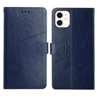 For iPhone 12 mini Y Stitching Horizontal Flip Leather Phone Case with Holder & Card Slots & Wallet & Photo Frame (Blue)