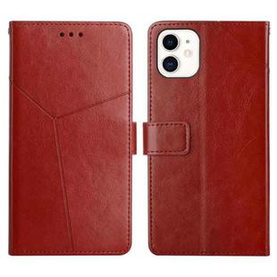 For iPhone 12 mini Y Stitching Horizontal Flip Leather Phone Case with Holder & Card Slots & Wallet & Photo Frame (Brown)