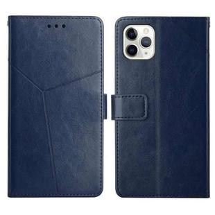 For iPhone 12 Pro Max Y Stitching Horizontal Flip Leather Phone Case with Holder & Card Slots & Wallet & Photo Frame(Blue)