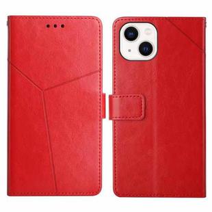For iPhone 13 Y Stitching Horizontal Flip Leather Phone Case with Holder & Card Slots & Wallet & Photo Frame(Red)