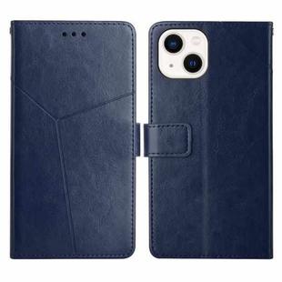 For iPhone 13 Y Stitching Horizontal Flip Leather Phone Case with Holder & Card Slots & Wallet & Photo Frame(Blue)