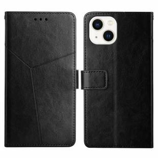 For iPhone 13 Y Stitching Horizontal Flip Leather Phone Case with Holder & Card Slots & Wallet & Photo Frame(Black)