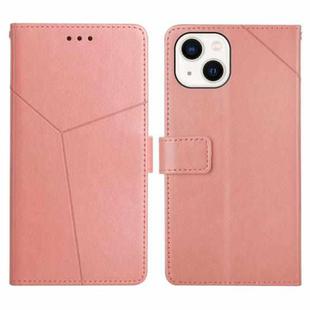 For iPhone 13 Y Stitching Horizontal Flip Leather Phone Case with Holder & Card Slots & Wallet & Photo Frame(Rose Gold)