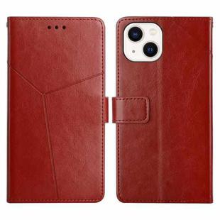For iPhone 13 mini Y Stitching Horizontal Flip Leather Phone Case with Holder & Card Slots & Wallet & Photo Frame (Brown)