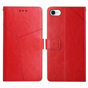 For iPhone SE 2022 / SE 2020 / 8 / 7 Y Stitching Horizontal Flip Leather Phone Case with Holder & Card Slots & Wallet & Photo Frame(Red)