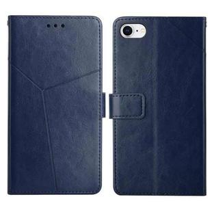 For iPhone SE 2022 / SE 2020 / 8 / 7 Y Stitching Horizontal Flip Leather Phone Case with Holder & Card Slots & Wallet & Photo Frame(Blue)