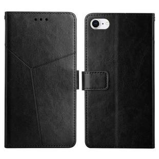 For iPhone SE 2022 / SE 2020 / 8 / 7 Y Stitching Horizontal Flip Leather Phone Case with Holder & Card Slots & Wallet & Photo Frame(Black)