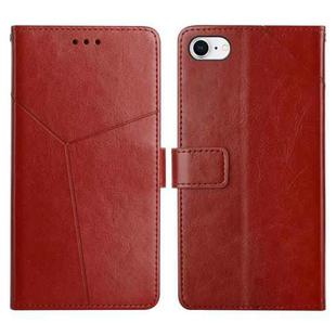 For iPhone SE 2022 / SE 2020 / 8 / 7 Y Stitching Horizontal Flip Leather Phone Case with Holder & Card Slots & Wallet & Photo Frame(Brown)