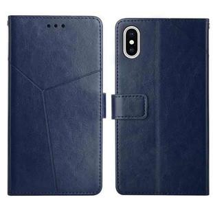 For iPhone X / XS Y Stitching Horizontal Flip Leather Phone Case with Holder & Card Slots & Wallet & Photo Frame(Blue)