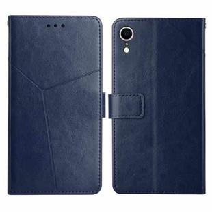 For iPhone XR Y Stitching Horizontal Flip Leather Phone Case with Holder & Card Slots & Wallet & Photo Frame(Blue)