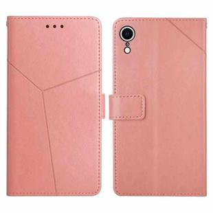 For iPhone XR Y Stitching Horizontal Flip Leather Phone Case with Holder & Card Slots & Wallet & Photo Frame(Rose Gold)