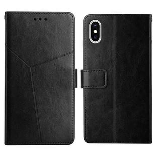 For iPhone XS Max Y Stitching Horizontal Flip Leather Phone Case with Holder & Card Slots & Wallet & Photo Frame(Black)