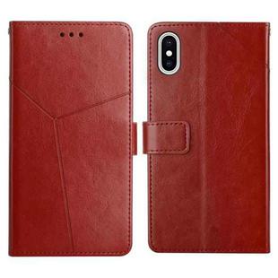 For iPhone XS Max Y Stitching Horizontal Flip Leather Phone Case with Holder & Card Slots & Wallet & Photo Frame(Brown)