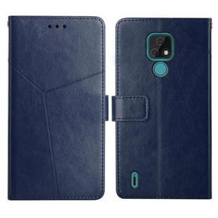 For Motorola Moto E7 Y Stitching Horizontal Flip Leather Phone Case with Holder & Card Slots & Wallet & Photo Frame(Blue)