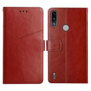 For Motorola Moto E7 Power Y Stitching Horizontal Flip Leather Phone Case with Holder & Card Slots & Wallet & Photo Frame(Brown)