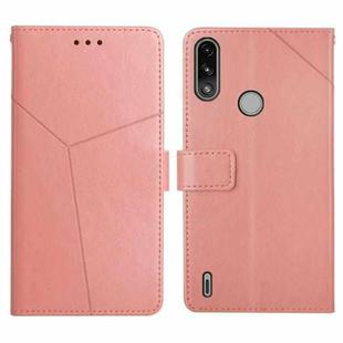 For Motorola Moto E7 Power Y Stitching Horizontal Flip Leather Phone Case with Holder & Card Slots & Wallet & Photo Frame(Rose Gold)