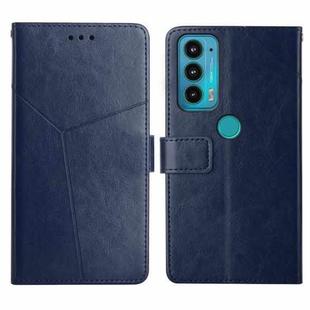For Motorola Edge 20 Y Stitching Horizontal Flip Leather Phone Case with Holder & Card Slots & Wallet & Photo Frame(Blue)