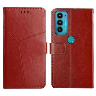 For Motorola Edge 20 Y Stitching Horizontal Flip Leather Phone Case with Holder & Card Slots & Wallet & Photo Frame(Brown)