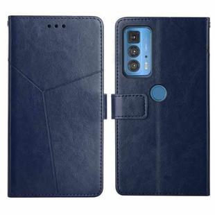 For Motorola Edge 20 Pro Y Stitching Horizontal Flip Leather Phone Case with Holder & Card Slots & Wallet & Photo Frame(Blue)
