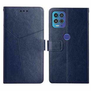 For Motorola Edge S / G100 Y Stitching Horizontal Flip Leather Phone Case with Holder & Card Slots & Wallet & Photo Frame(Blue)