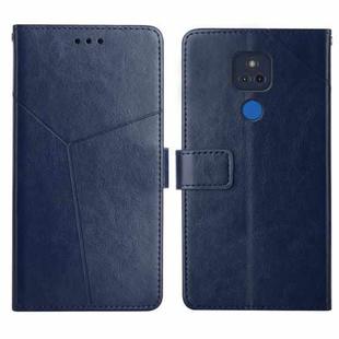 For Motorola Moto G Play 2021 Y Stitching Horizontal Flip Leather Phone Case with Holder & Card Slots & Wallet & Photo Frame(Blue)