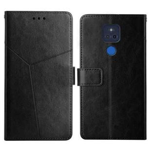 For Motorola Moto G Play 2021 Y Stitching Horizontal Flip Leather Phone Case with Holder & Card Slots & Wallet & Photo Frame(Black)
