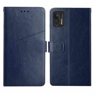 For Motorola Moto G Stylus 2021 Y Stitching Horizontal Flip Leather Phone Case with Holder & Card Slots & Wallet & Photo Frame(Blue)