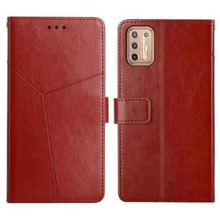 For Motorola Moto G9 Plus Y Stitching Horizontal Flip Leather Phone Case with Holder & Card Slots & Wallet & Photo Frame(Brown)