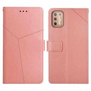 For Motorola Moto G9 Plus Y Stitching Horizontal Flip Leather Phone Case with Holder & Card Slots & Wallet & Photo Frame(Rose Gold)