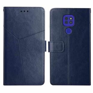 For Motorola Moto G9 / G9 Play Y Stitching Horizontal Flip Leather Phone Case with Holder & Card Slots & Wallet & Photo Frame(Blue)