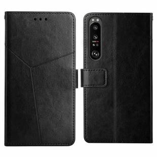 For Sony Xperia 1 III Y Stitching Horizontal Flip Leather Phone Case with Holder & Card Slots & Wallet & Photo Frame(Black)