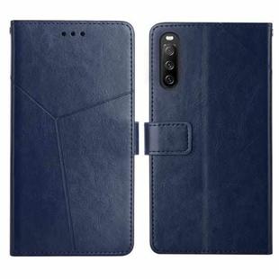 For Sony Xperia 10 III Y Stitching Horizontal Flip Leather Phone Case with Holder & Card Slots & Wallet & Photo Frame(Blue)