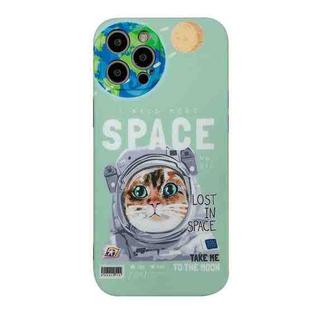 Space Cat IMD TPU Shockproof Phone Case For iPhone 13 Pro Max(Green)