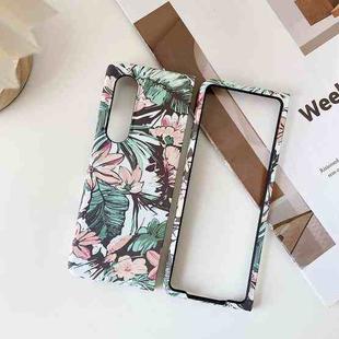 For Samsung Galaxy Z Fold3 5G Small Floral Shockproof PC + Water Paste Folding Phone Protective Case(Green Leaves Pink Flowers)