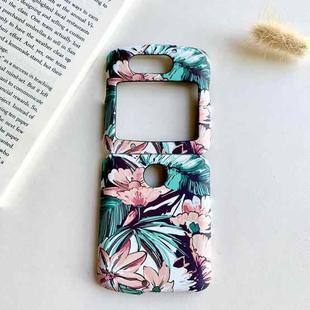 For Motorola Razr 5G Small Floral Shockproof PC + Water Paste Folding Phone Protective Case(Green Leaves Pink Flowers)