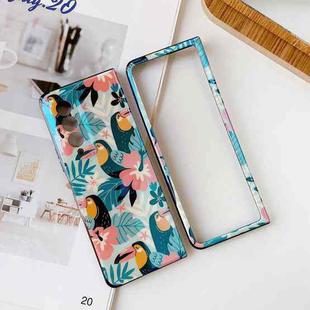 For Samsung Galaxy Z Fold3 5G IMD Blue Light Jungle Flowers Pattern Folding Phone Protective Case(Long-billed Bird)