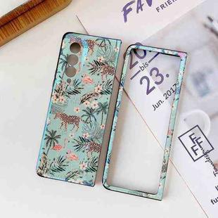 For Samsung Galaxy Z Fold3 5G IMD Blue Light Jungle Flowers Pattern Folding Phone Protective Case(Flamingo Leopard)