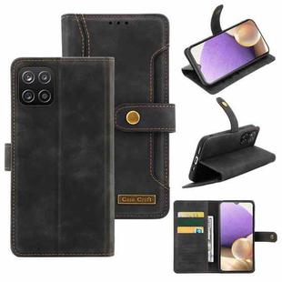 For Samsung Galaxy A22 Copper Buckle Horizontal Flip Leather Phone Case with Holder & Card Slots & Wallet(Black)