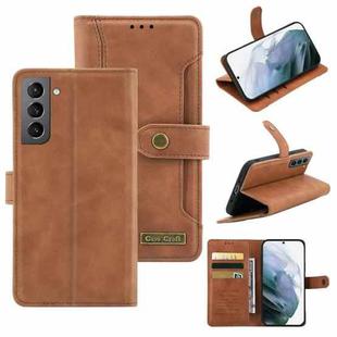 For Samsung Galaxy S21 5G Copper Buckle Horizontal Flip Leather Phone Case with Holder & Card Slots & Wallet(Brown)