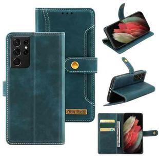 For Samsung Galaxy S21 Ultra 5G Copper Buckle Horizontal Flip Leather Phone Case with Holder & Card Slots & Wallet(Green)
