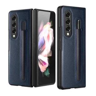For Samsung Galaxy Z Fold3 5G GKK Foldable Litchi Texture PU + PC Phone Case with Pen Slot(Blue)