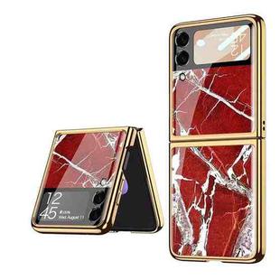 For Samsung Galaxy Z Flip3 5G GKK Marble Pattern Electroplating Glass Phone Case(Marble 02)